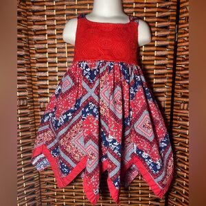 Blueberi Boulevard Toddler Dress 2T Red Patchwork Handkerchief Hem Boho